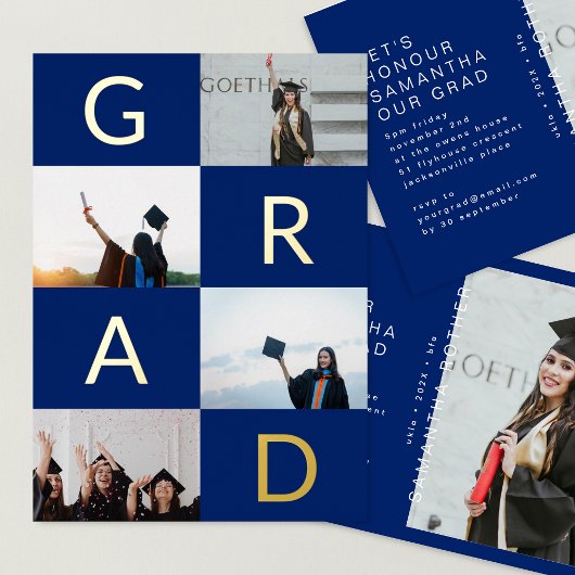 Invitation En Aluminium BLOCS DE COULEUR GRAD MULTI Photo BLUE Gold