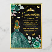 Invitation En Aluminium Blonde Emerald Robe papillon Quinceanera Or (Recto)