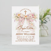 Invitation En Aluminium Bloom Floral Bow Girl Baptism (Debout devant)