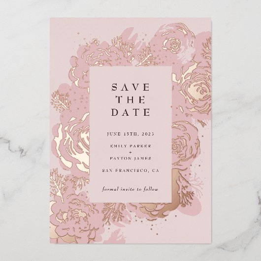 Invitation En Aluminium Blooms d'or roses (Recto)