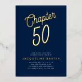 Invitation En Aluminium Blue 50th Birthday Gold Script Chapitre 50 Party (Recto)