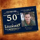 Invitation En Aluminium Blue 50th Birthday Gold Vintage<br><div class="desc">Faites du jalon du 50e anniversaire de votre bien-aimé un événement spécial grâce à cette magnifique Invitation Vintage Gold Foil Blue 50e anniversaire. Le design vintage charmant comprend une photo de votre invité d'honneur, entourée d'une finition bleue chic. Avec une police élégante en feuille d'or, cette invitation fera une impression...</div>