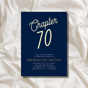 Invitation En Aluminium Blue 70th Birthday Gold Script Chapitre 70 Party
