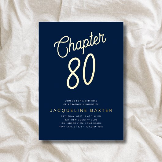 Invitation En Aluminium Blue 80e anniversaire Gold Script Chapitre 80 Part