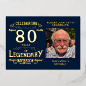 Invitation En Aluminium Blue 80e anniversaire Vintage Gold (Recto)