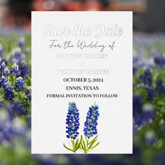 Invitation En Aluminium Blue Bluebonnets Floral Photo QR Code Mariage
