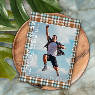 Invitation En Aluminium Blue Brown Plaid Gold Foil Graduation Announcement