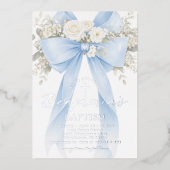 Invitation En Aluminium Blue Floral Eucalyptus Bow Boy Baptism (Recto)