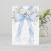 Invitation En Aluminium Blue Floral Eucalyptus Bow Boy Baptism (Debout devant)