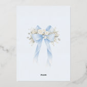 Invitation En Aluminium Blue Floral Eucalyptus Bow Boy Baptism (Verso)