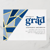 Invitation En Aluminium Blue Geometry Gold Modern Graduation Party (Recto)