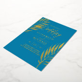 Invitation En Aluminium Blue Gold Tropical Leaf Destination Mariage (Rotation)