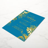 Invitation En Aluminium Blue Gold Tropical Leaf Destination Mariage (Rotation)