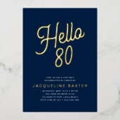 Invitation En Aluminium Blue Hello 80 Gold Script 80th Birthday Party (Recto)