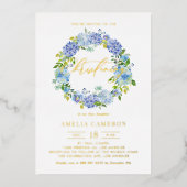 Invitation En Aluminium Blue Hydrangea Fleurs Wreath Christening (Recto)