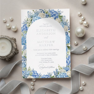 Invitation En Aluminium Blue Hydrangea Roses blanches Mariage d'arche fleu