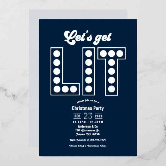 Invitation En Aluminium Blue Ice Let's Get Lit Retro Christmas Party (Recto/Verso)