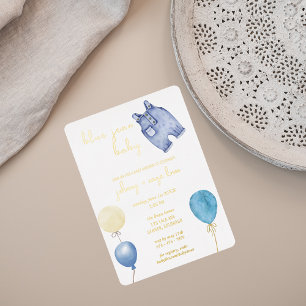 Invitation En Aluminium Blue Jean Baby   Baby shower moderne   ballons gon