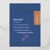 Invitation En Aluminium Blue Jeans Denim Champagne Anniversaire (Verso)