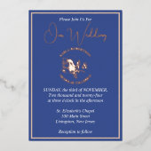 Invitation En Aluminium Blue Modern Floral Mariage Rose or (Recto)