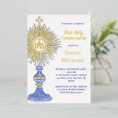 Invitation En Aluminium blue monstrance design | First Holy Communion (Debout devant)