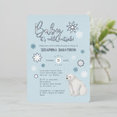 Invitation En Aluminium Blue Polar Bear Silver Foil Snowflake Baby shower (Debout devant)