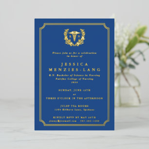 Invitation En Aluminium Blue Registered Nurse Caduceus+Laurel Wreath