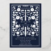 Invitation En Aluminium Blue Royal Medieval Silver Sword Wedding Details (Recto)