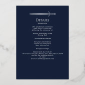 Invitation En Aluminium Blue Royal Medieval Silver Sword Wedding Details (Verso)