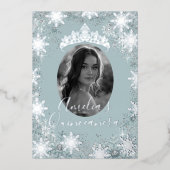 Invitation En Aluminium Blue Silver Snowflake Photo Quinceanera  (Recto)