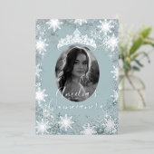 Invitation En Aluminium Blue Silver Snowflake Photo Quinceanera  (Debout devant)