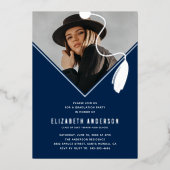 Invitation En Aluminium Blue Silver Tassel Casquette Photo Graduation Part (Recto)