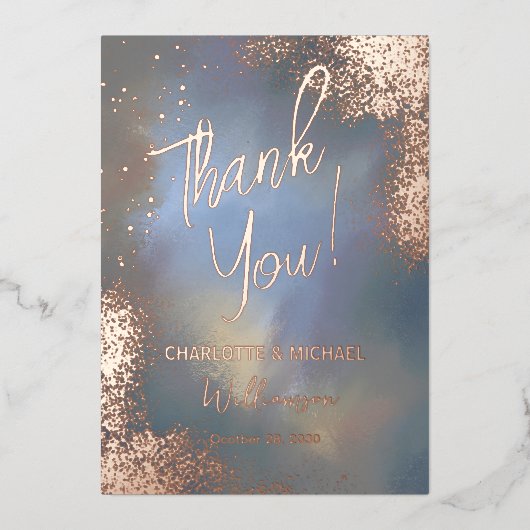 Invitation En Aluminium Blue Sparkle Photo Overlay Mariage Merci (Recto)