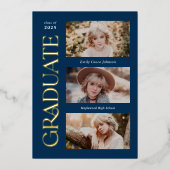 Invitation En Aluminium Blue Trendy Serif Multiples Diplôme Photo (Recto)