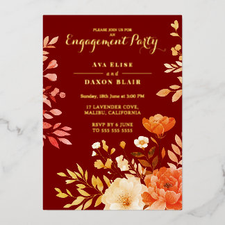 Invitation En Aluminium Blush Burgundy Floral Engagement Party