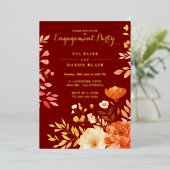 Invitation En Aluminium Blush Burgundy Floral Engagement Party (Debout devant)