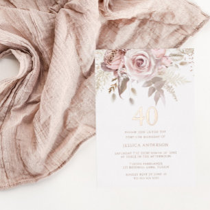 Invitation En Aluminium Blush & Dusty Rose 40e Anniversaire Fête Rose Gold