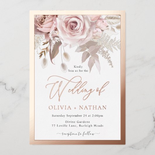 Invitation En Aluminium Blush Dusty Rose Elegance Rose Gold Border Wedding (Recto)