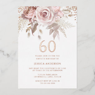 Invitation En Aluminium Blush & Dusty Rose Fête d'anniversaire 60 ans Rose
