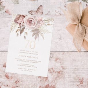 Invitation En Aluminium Blush & Dusty Rose Fête d'anniversaire 70 ans Rose