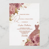Invitation En Aluminium Blush enchanté avec Quinceanera en or Rose réel (Recto)