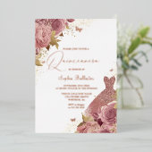Invitation En Aluminium Blush enchanté avec Quinceanera en or Rose réel (Debout devant)