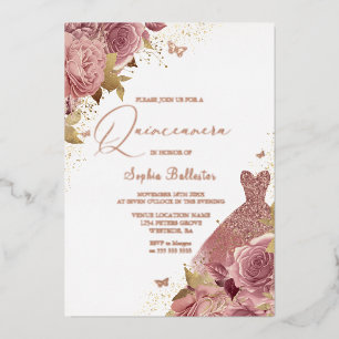 Invitation En Aluminium Blush Enchanté avec Quinceanera en véritable or ro