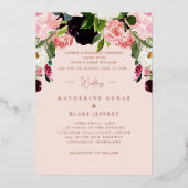 Invitation En Aluminium Blush Floral Mariage Rose or (Recto)