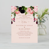 Invitation En Aluminium Blush Floral Mariage Rose or (Debout devant)
