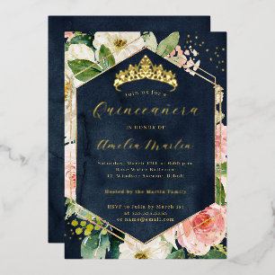 Invitation En Aluminium Blush Géométrique Moderne Robe de Quinceanera Fleu