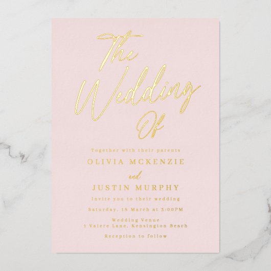 Invitation En Aluminium Blush & Gold Mariage moderne Golden (Recto)