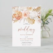 Invitation En Aluminium Blush & Golden Floral Mariage Rose or (Debout devant)