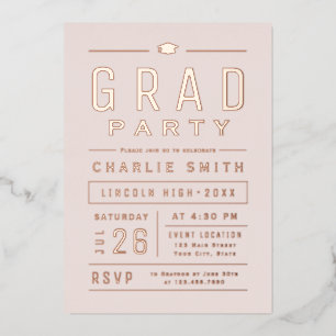 Invitation En Aluminium Blush Modern Simple Typographie Partie de graduati