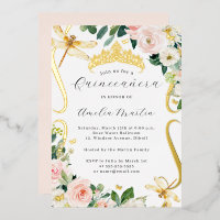 Blush Or Floral Libellule Défilement Quinceanera